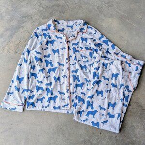 Bedhead Pajamas Blue White Dog Pattern Long Sleeve Top and Pants Set medium